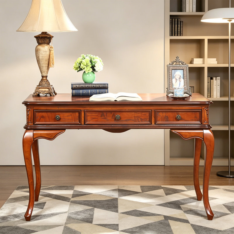 Retro Brown Rectangular Solid Wood Writing Desk, 30.7" H x 55.11" W x 23.62" D