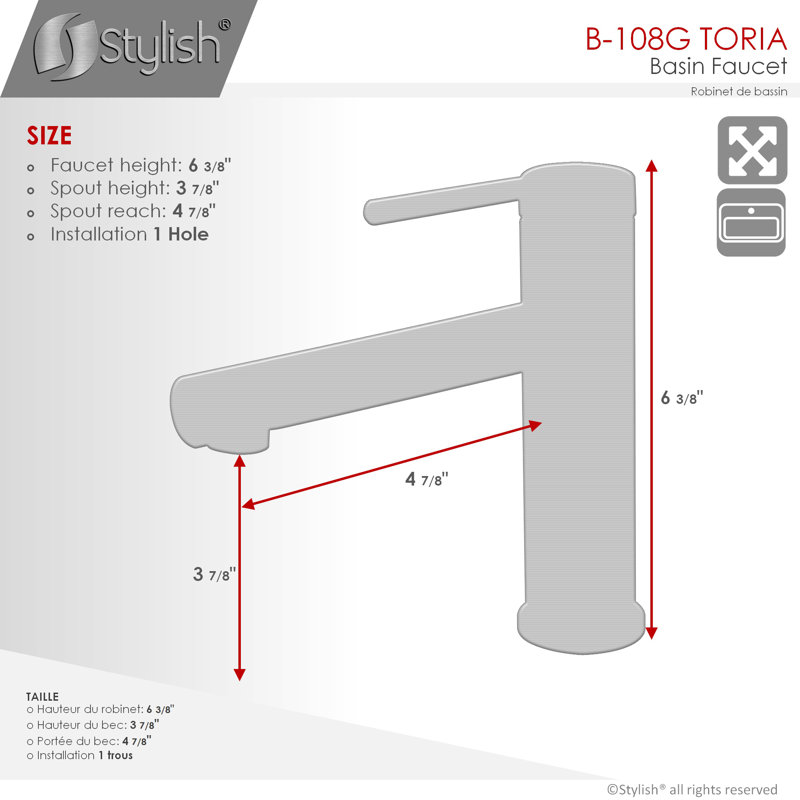 Stylish Solace Toria One-Handle 6 3/8" Centerset Bathroom Faucet, Brushed Gold