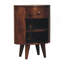 Table de chevet en bois noyer californien, 1 tiroir, 2 tablettes ouvertes, pieds nordiques, brun foncé