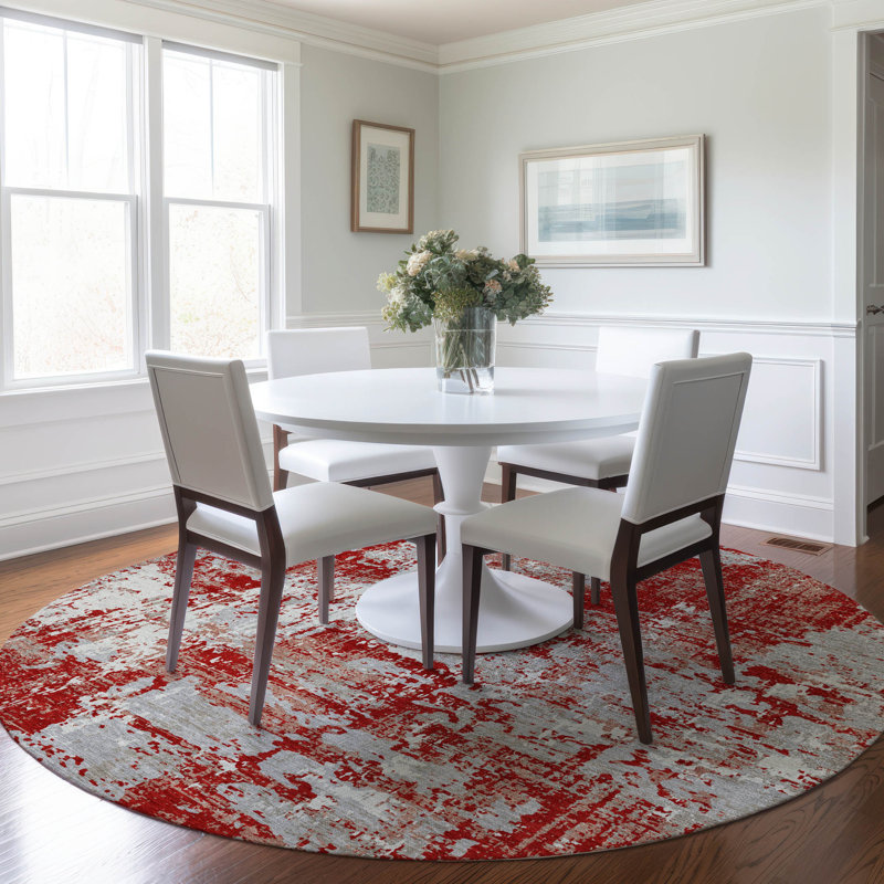 Red Synthetic Round Washable Indoor/Outdoor Rug 8' x 8'