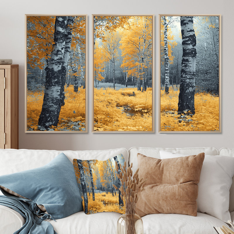 Autumn Birch Trees Forest Panorama - ensemble de décoration murale forêt, H 28 po x l 36 po x P 1 po
