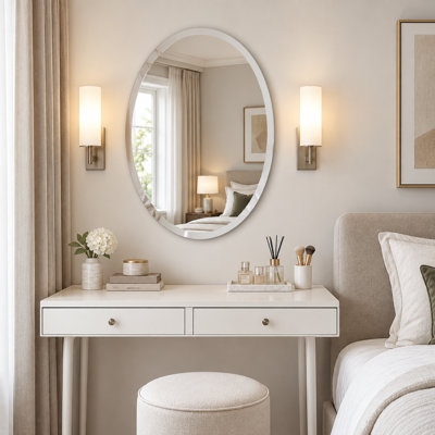 20" x 28" Oval Frameless Bathroom Mirror, Beveled Edge Vanity Wall Mirror for Over Sink