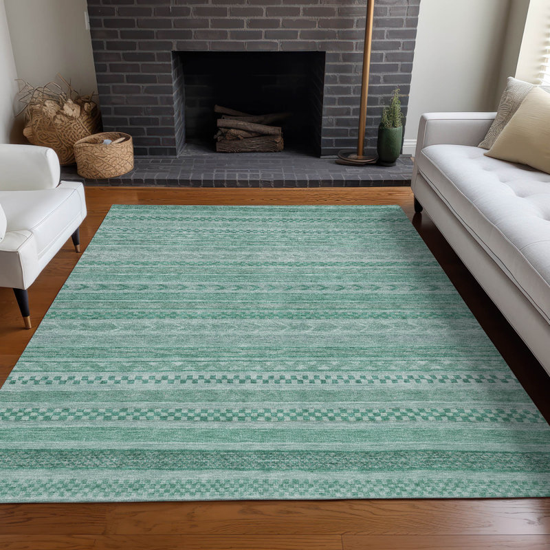 Turquoise Flat Woven Synthetic Indoor/Outdoor Washable Rug