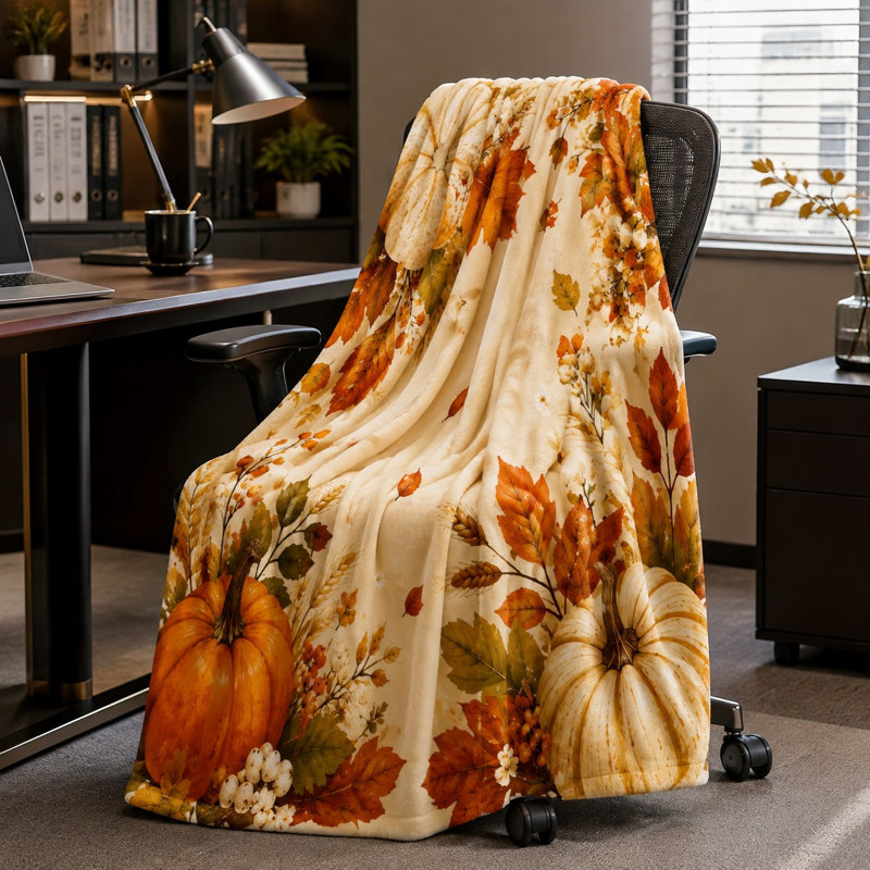 Couverture en molleton à imprimé citrouille d'automne, literie moelleuse et confortable pour canapé, canapé, chambre à coucher, salon, décoration intérieure