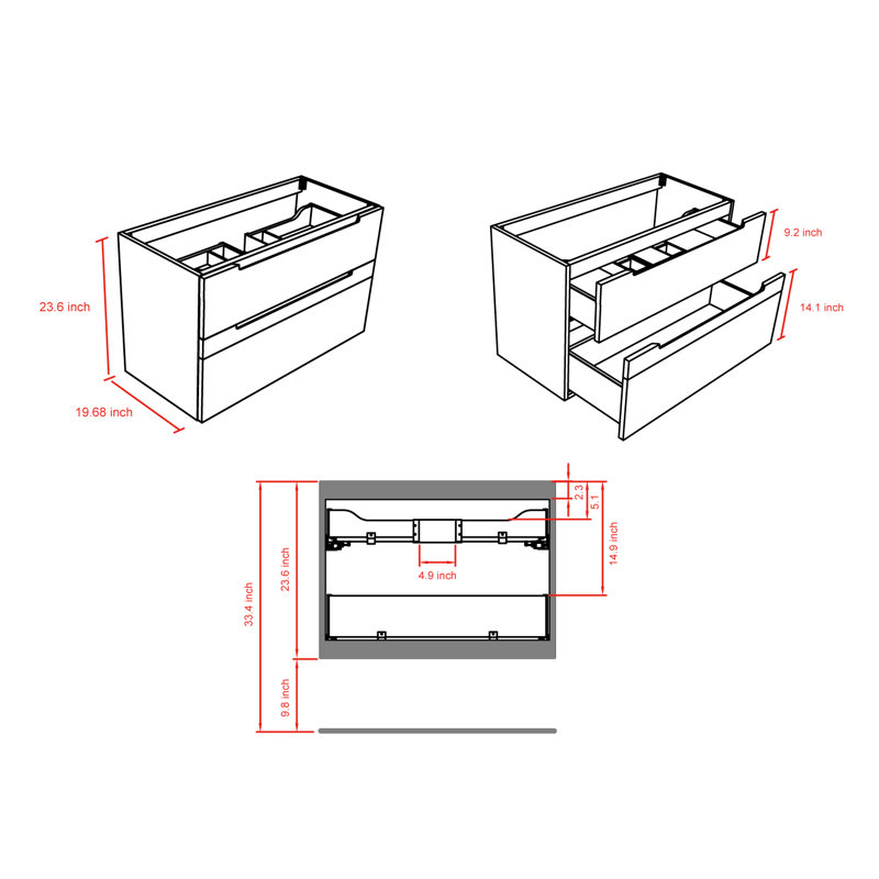 Aura 36'' Wall Mounted Single Bathroom Vanity Base Only