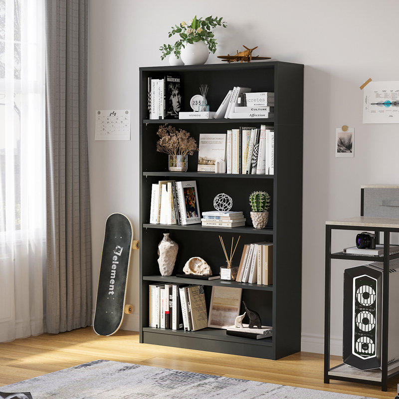 Cremorne Modern Standard Bookcase, Black, (5 Shelves) 60” H x 33” W x 12”D