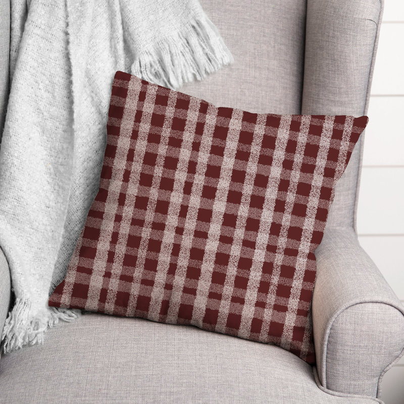 Plaid Outdoor Reversible Throw Pillow, Marron, H 18 po x l 18 po