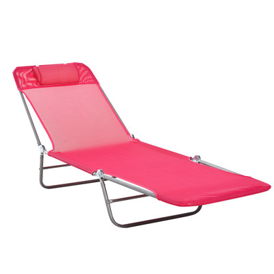 Beach Lounge Chair, Pink, With Foldable Design And Mesh Seat For Outdoor Folding Chair By , Sunbathing, Pool,