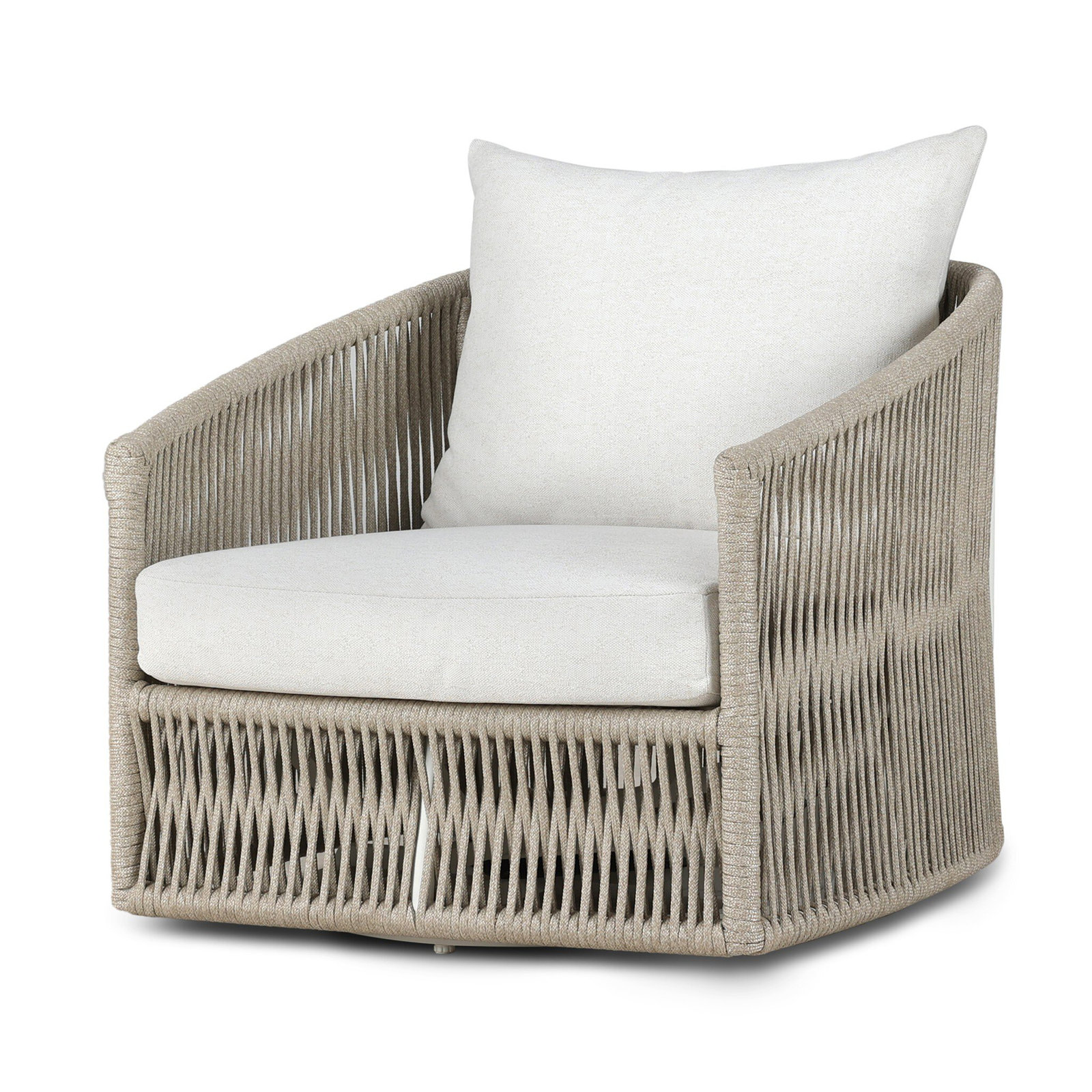 Nashira Swivel Outdoor Lounge Chair, Ivory Rope, Alessi Linen