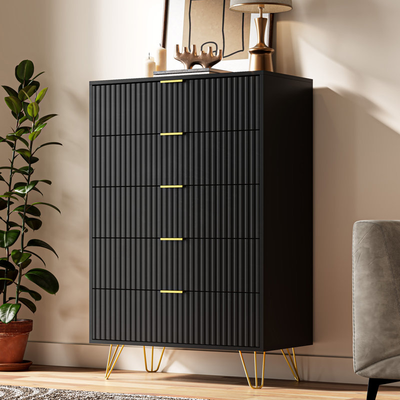 Commode à 5 tiroirs, H 47,2 po, Blanc