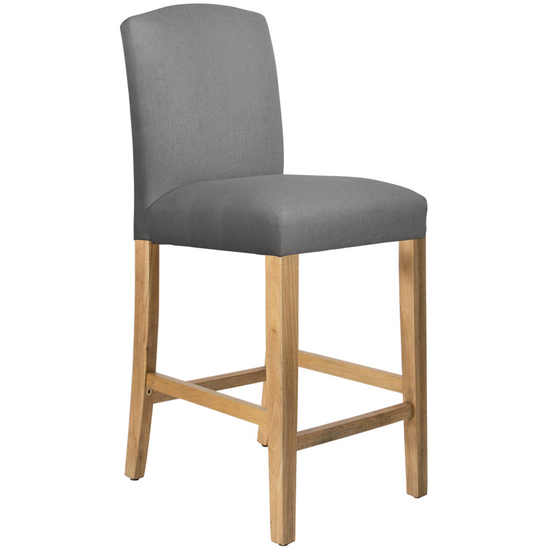Tabouret de bar et de comptoir April, Tabouret de bar (siège d'une hauteur de 31 po), Lin classique gris, Bois naturel
