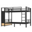 Lit superposé double au-dessus de double pour les adolescents avec tablettes de rangement, tiroirs et panneau perforé, noir