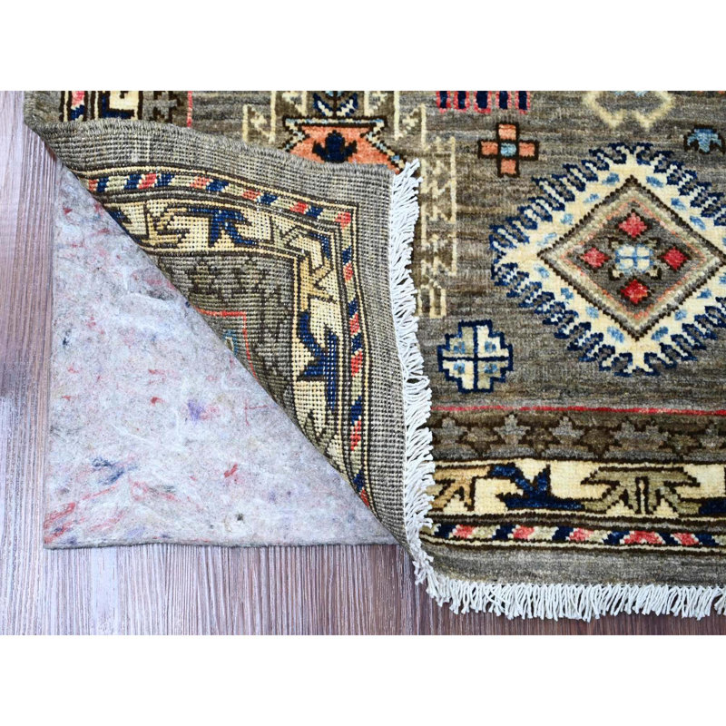 Tapis gris pur en laine noué à la main 3 pi 6 po x 5 pi CA35D8C3EBA041FBB500F9BE062BE8B8