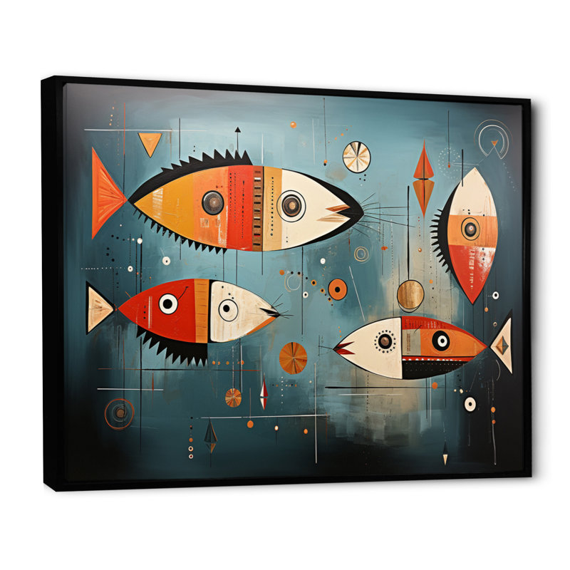 Collage de poissons de minimalisme jinat I - impression, Cadre flottant noir, 16" H x 32" W