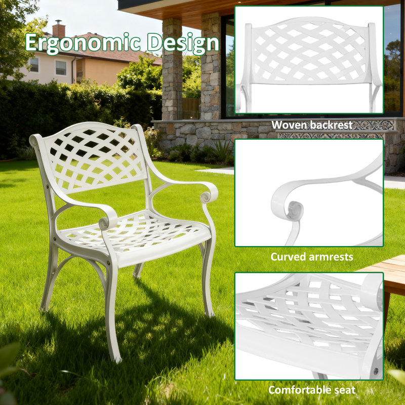 Ensemble de salle à manger de patio 5 pièces, ensemble de salle à manger d'extérieur, table d'extérieur avec 4 chaises, ensemble de table d'extérieur avec trou pour parasol 2,36 "pour jardin, cour arrière, blanc