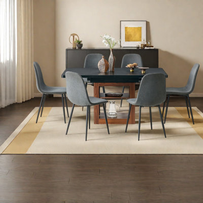 Space-saving Dining Table Sets With Dark Grey Linen And Walnut Finish, Modern Style For Kitchen And Dining
