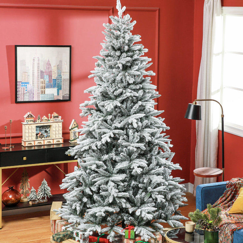 Arbre de Noël artificiel enneigé de 55,1 po de largeur, embouts de 2003, support en métal, assemblage rapide, base pliable ignifuge pour la maison de 94,5 po de hauteur, installation, bureau de soutien stable