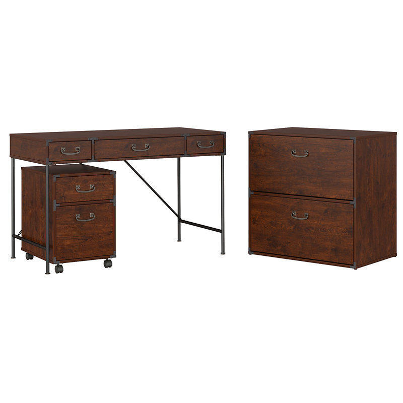 Jazminn 3 Piece Writing Desk Office Set, Coastal Cherry