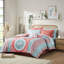 Collection de literie pour lit simple TG avec édredon - imprimé médaillon corail, rembourrage, imprimé corail, microfibre douce, bordure brodée, drap-housse-126359415-126359416