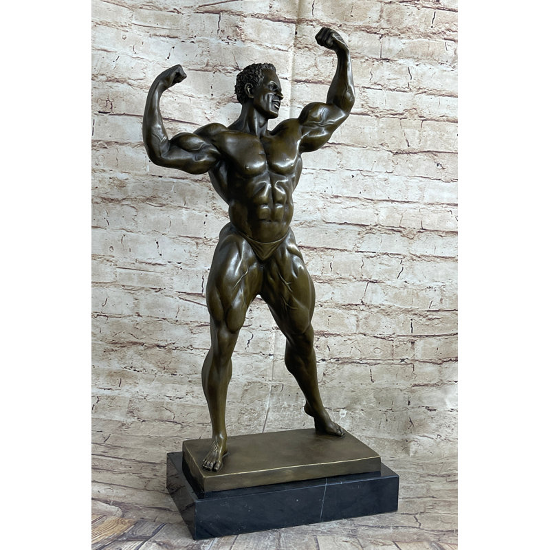 Sculpture en forme de Muscle Man de remise en forme de Mr Muscle Man, trophée en bronze 21 po x 10 po