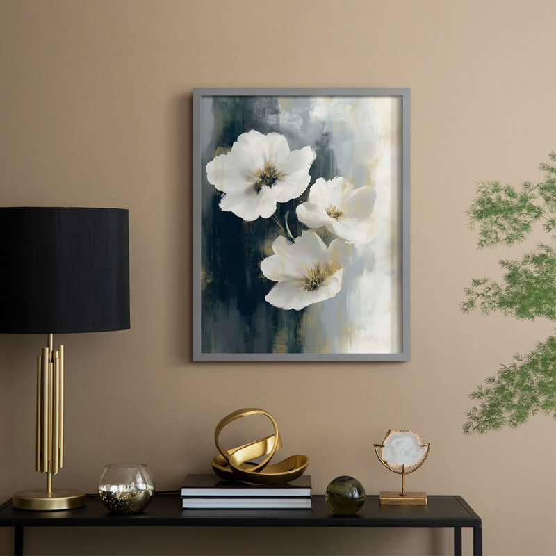 Série FLORAL dxviii - reproduction encadrée de qualité supérieure - prête à être accrochée - aucun clou requis, Doré