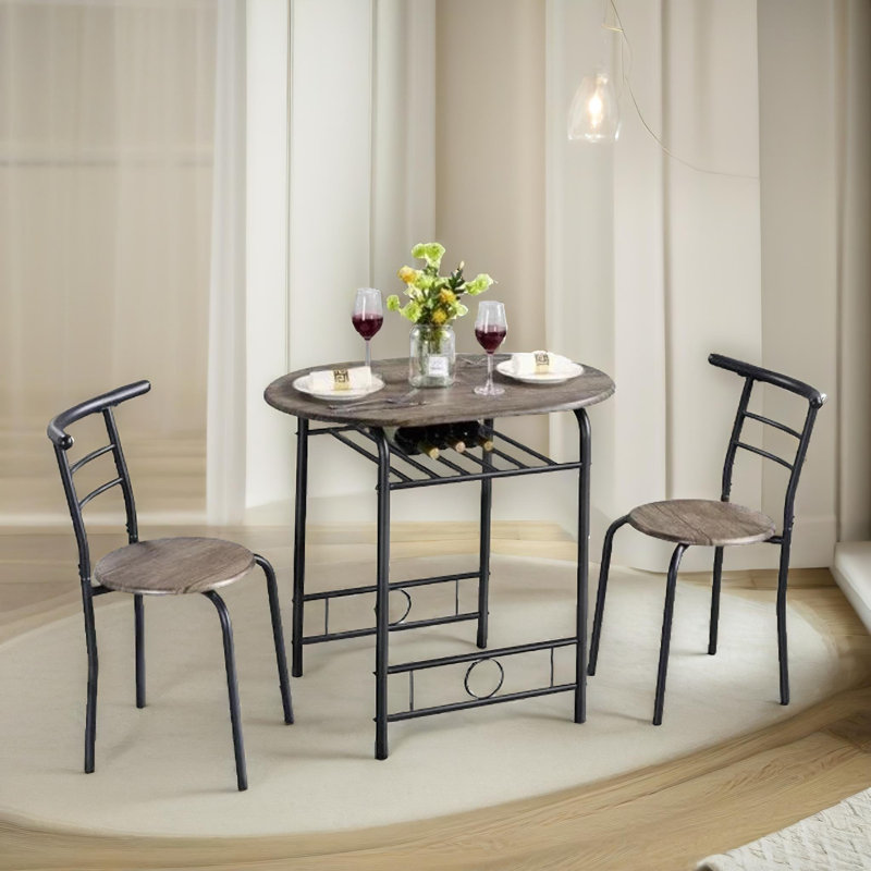Nivaeh Rustic Industrial, 2 Person Dining Set, Metal Frame, Kitchen Table and Chairs