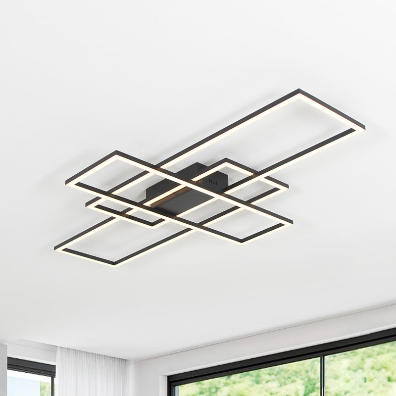 Modern Ceiling Light LED Black Rectangle Flush Mount Remote Dimmable, 3.5" H x 54" L x 31.5" W