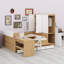 Lit plateforme en bois avec tiroirs, tablettes, bureau et garde-robe-842635086