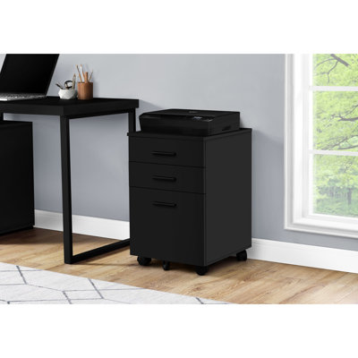 Boîte contemporaine à dossiers roulants, stratifié noir pour armoire de rangement de bureau efficace, tiroirs
