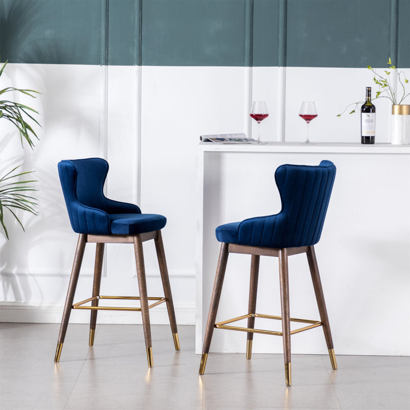 Wingback Bar Stools Set, Blue