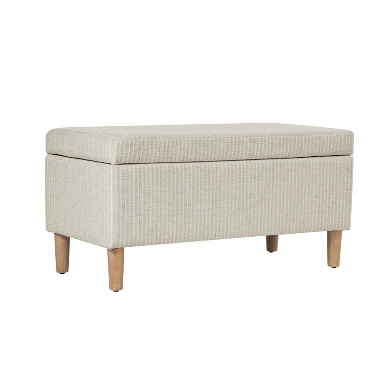 Besart Upholstered Storage Bench, White Woven Stripes