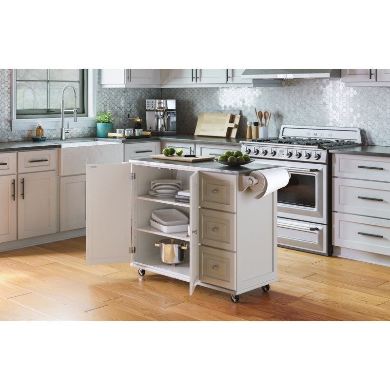 Taniha 53.5 " W Kitchen Cart with Stainless Steel Top, Off White