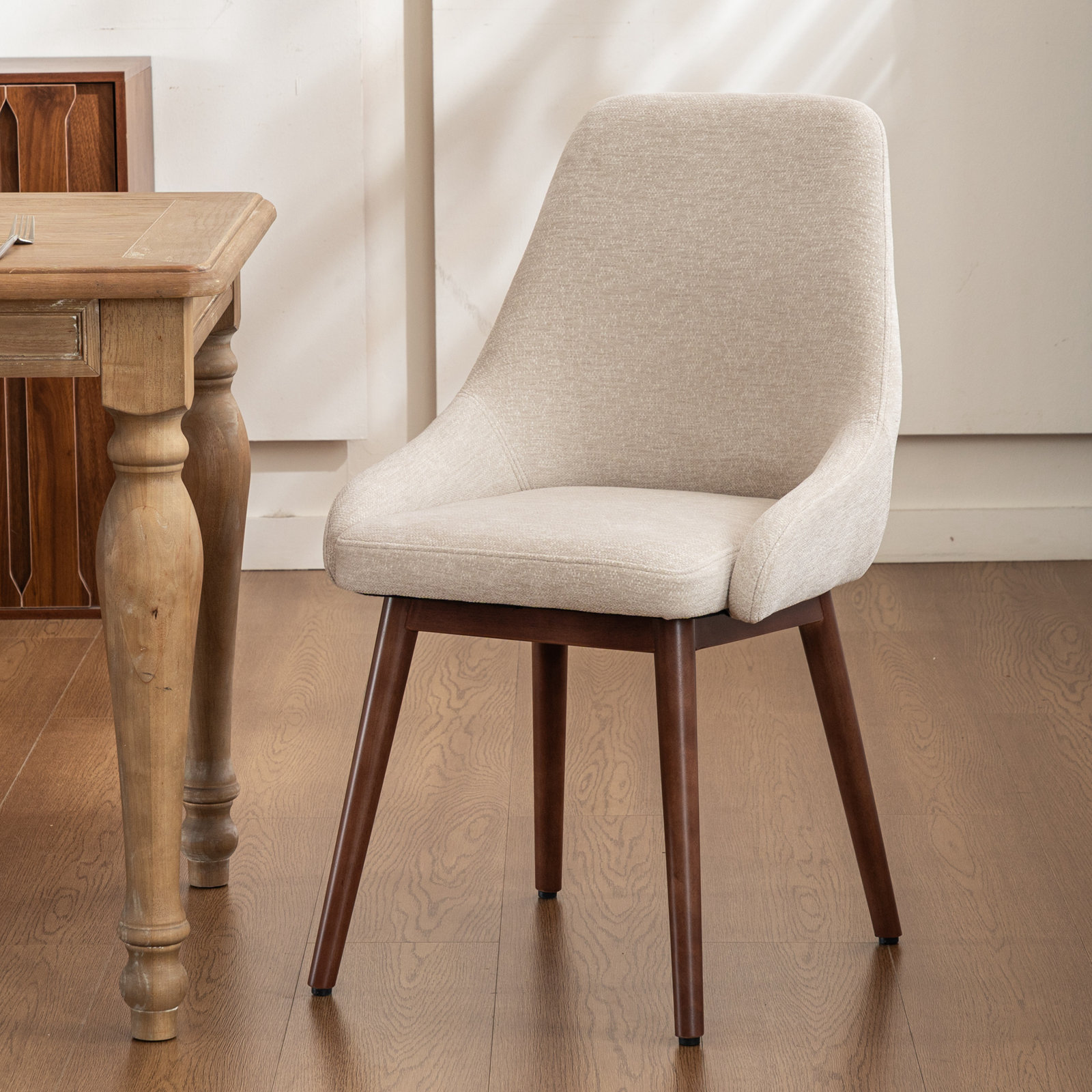 Cervos Dining Armchair, Beige Chenille