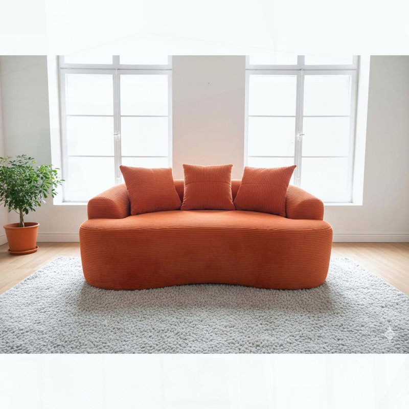 Causeuse courbée avec coussins à ressorts ensachés, aucun assemblage requis, Orange