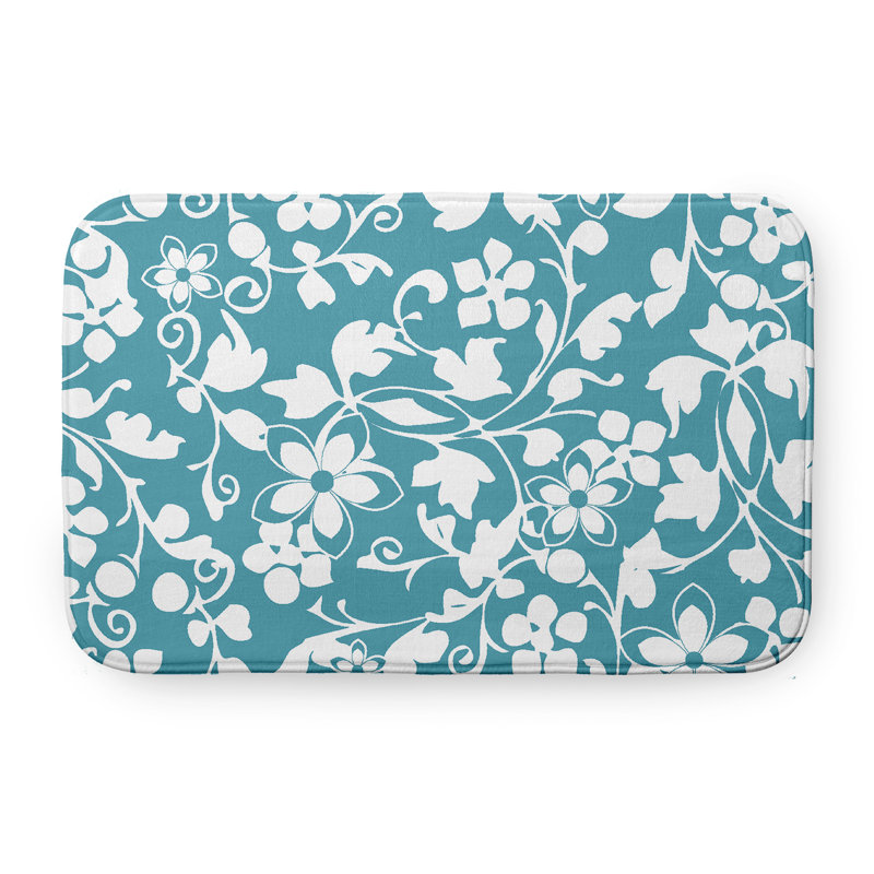 Tapis de bain floral, L 17 po x L 24 po, Sarcelle