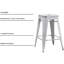 Tabourets de bar rétro en métal (sans dossier) (de 2), siège de 24 po, poids, quatre pieds avec embouts en caoutchouc, contreventement renforcé, aucun assemblage requis, couleur blanc industriel vieilli contemporain, empilable, solide