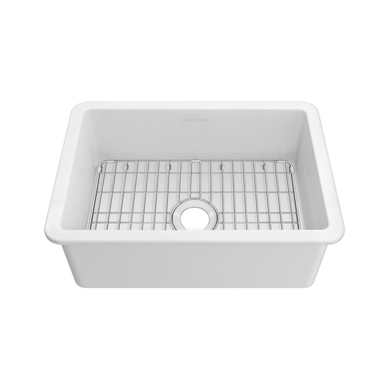 Whitehaus Collection undermount/drop-in single bowl fireclay kitchen sinks, stainless steel grid included, 28", White