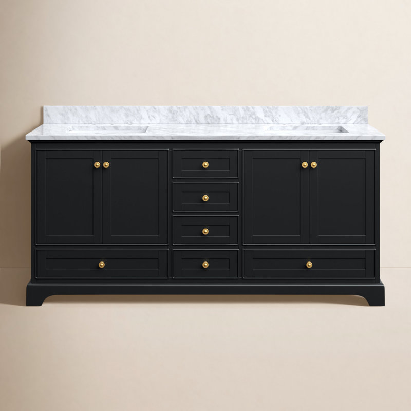 Audrey 72'' W Double Vanity, Black Onyx | Brushed Gold
