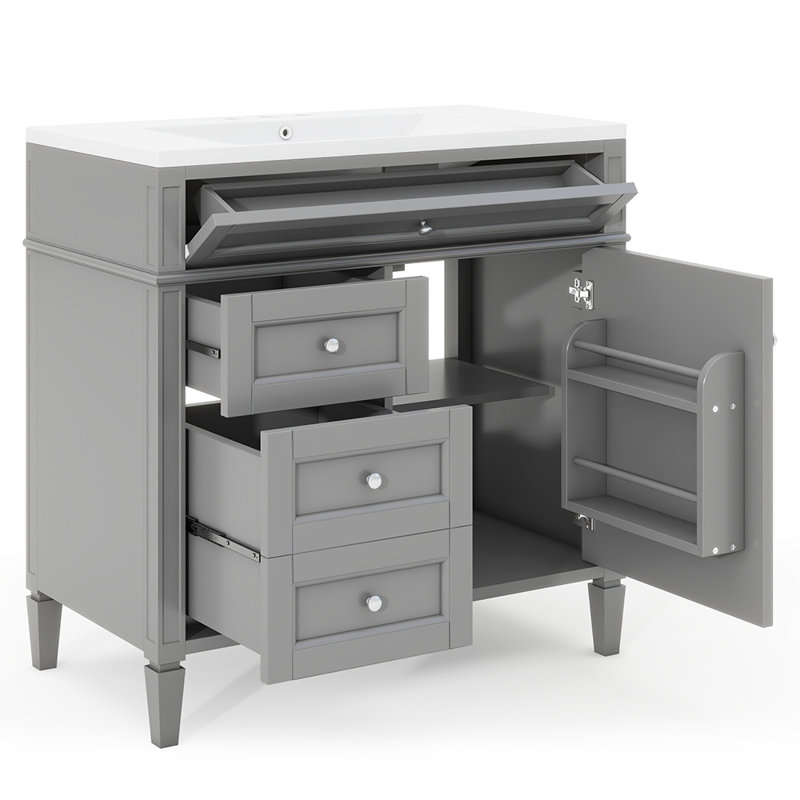 Dzoba 36.01'' Single Bathroom Vanity with Solid Wood Top, Gray