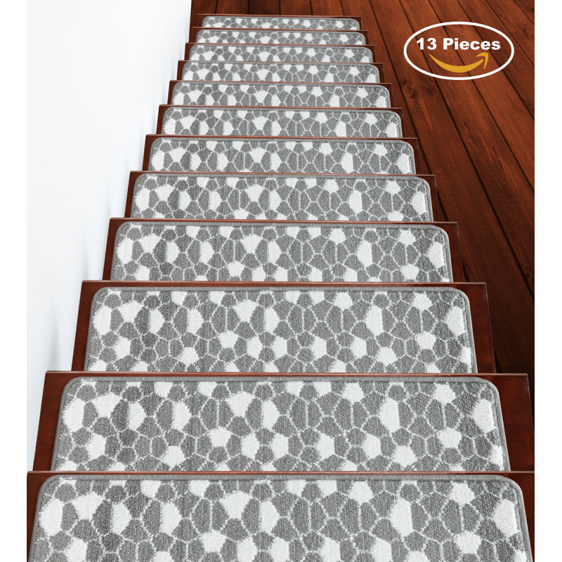 tapis d'escalier doux et vibrant en treillis Alldredge, Gris