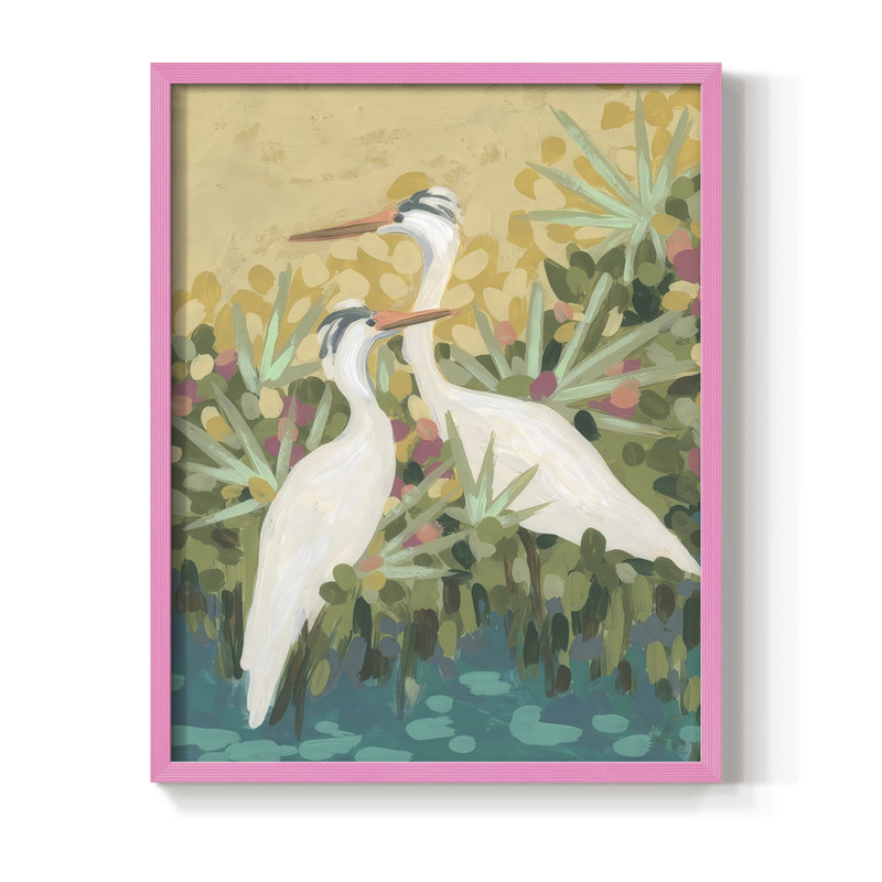 Reproduction encadrée Heron Lagoon II - bois massif, H 21 po x l 17 po, Rose