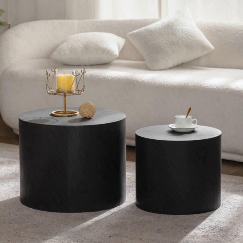 2P Nesting Coffee Table Set - Round Wooden, Modern - Wood, H 15,16 po x l 33,86 po x P 18,9 po, Black