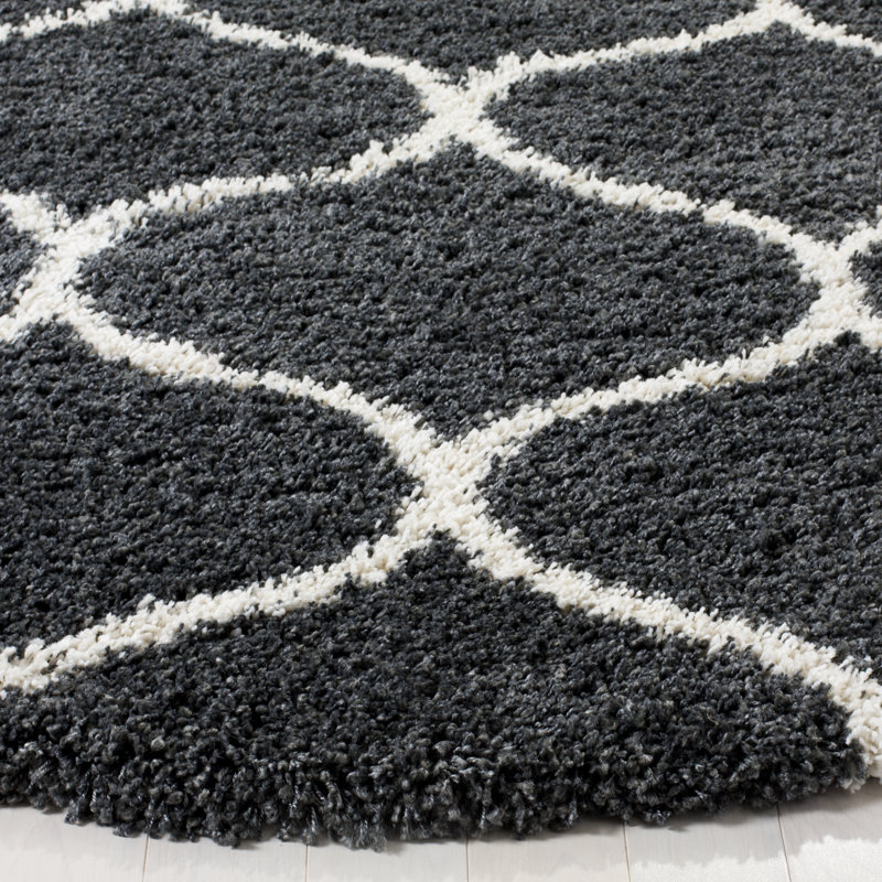 Tapis à poils longs Darrold Hudson, Rond 9 pi, Dark Grey/Ivory