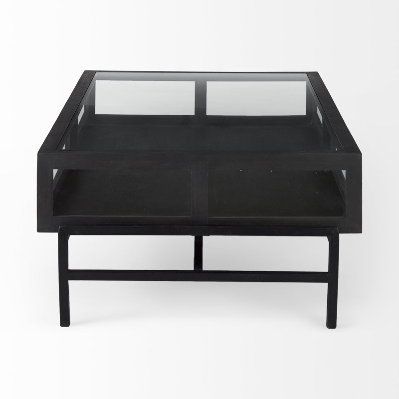 Warner Coffee Table with Storage, 15" x 49.5" x 29.5", Dark Brown, Black