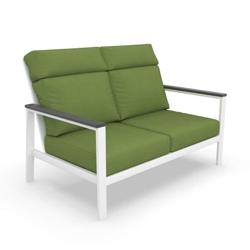 Townsend Metal Outdoor Loveseat With Sunbrella Cushion, Gray, Spectrum Cilantro
