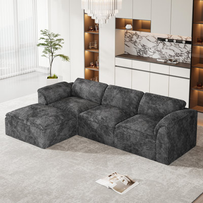 Modern Oversize 111"chenille Sofa With Ottoman
