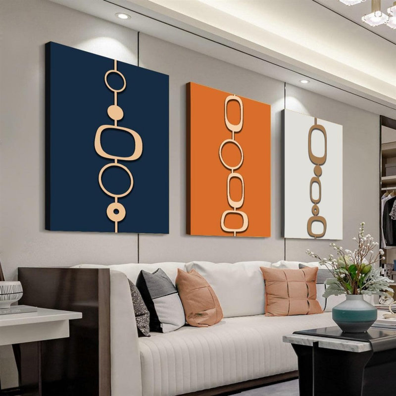 Geometric Chain Color Block 3-Piece Canvas Print for Minimalist Elegant Living Room Home Decor, 36*24 inch 3pcs