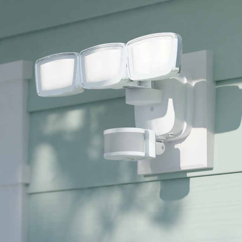 3 - Head LED Hardwired Dusk to Dawn Outdoor Security Flood Light with Motion Sensor and Timer, White