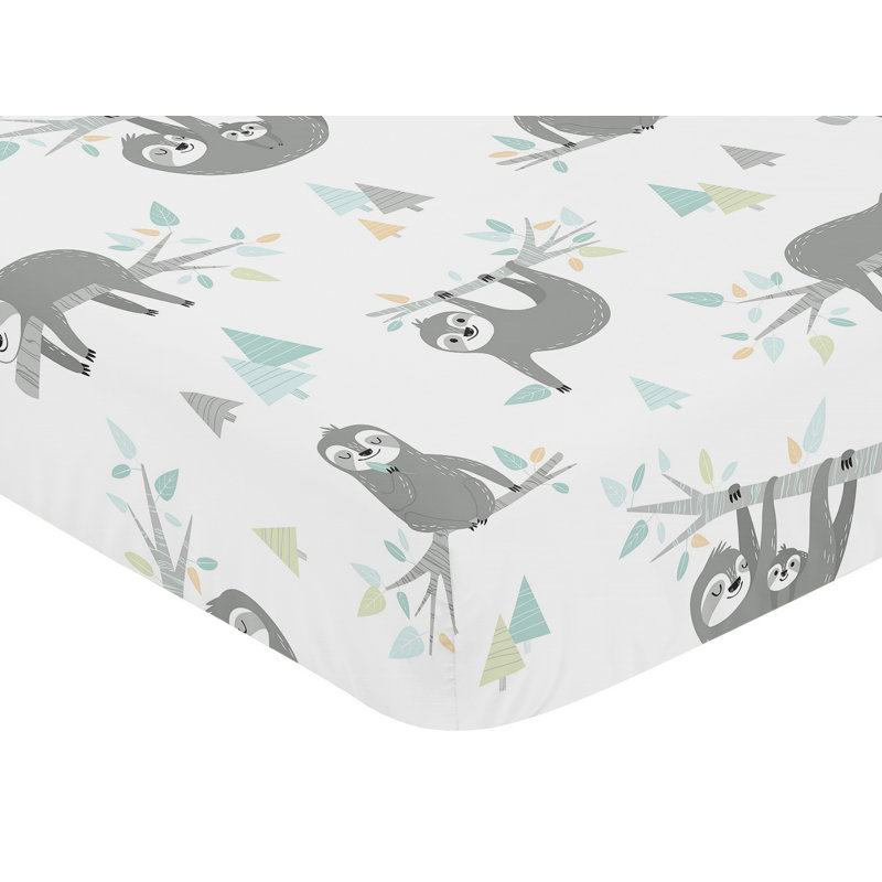Aqua and Grey Sloth Collection Sloth Fitted Crib Sheet
