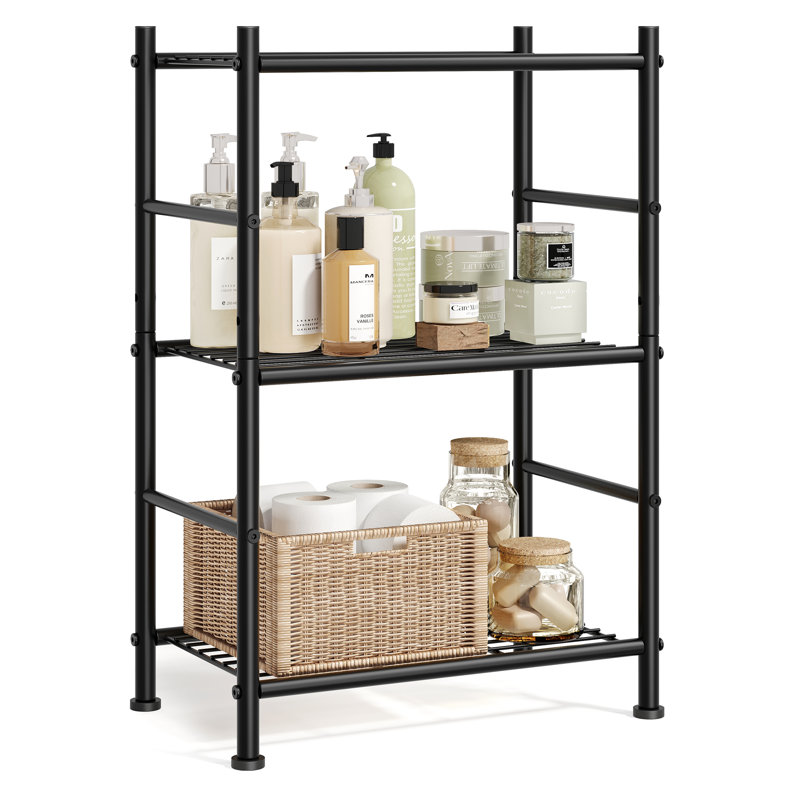 3-Tier Steel Shelving Unit, Durable Storage Rack, Easy Assembly, 40 x 30 x 77.5 cm, Black, 77.5cm H x 40cm W x 30cm D